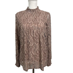 Cable & Gauge Blouse size Medium Dusty Rose Mauve Stretch Lace Wedding Cocktail